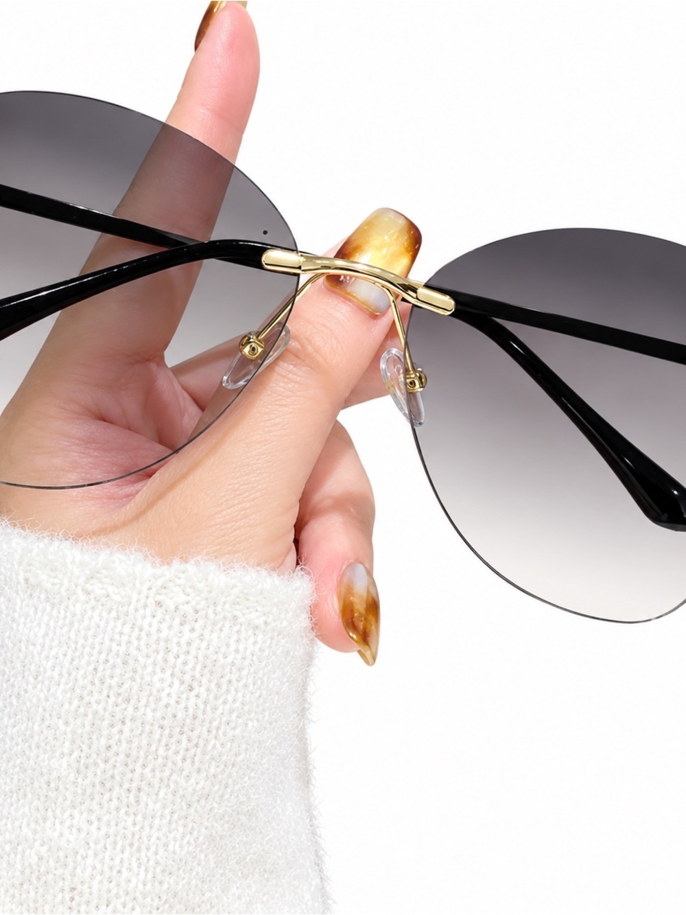 Rimless Gradient Black and Gold Women's Sunglasses